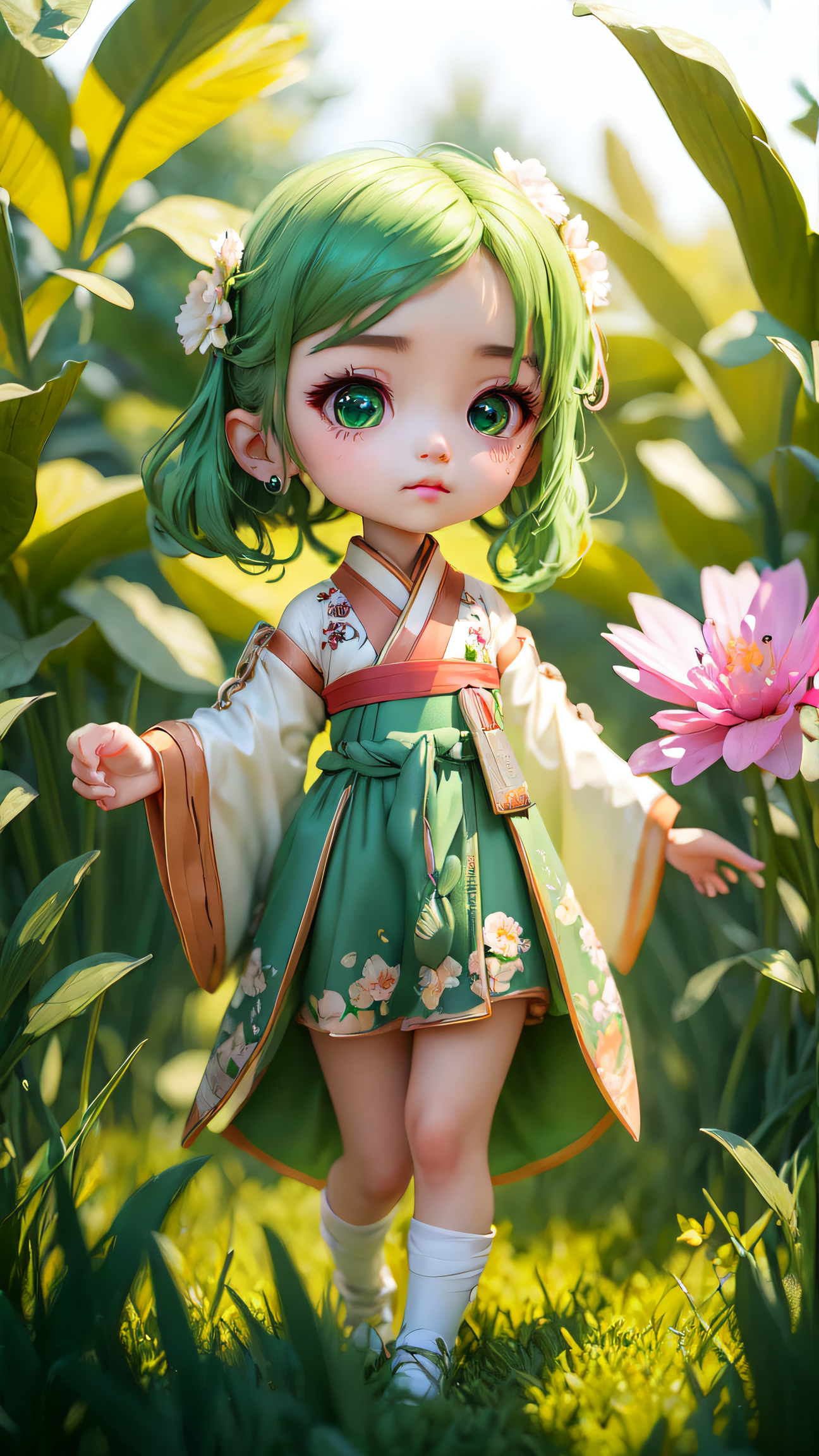 01247-902770900-masterpiece best quality 1girl hanfulook up tofull bodylooking up green eyesgreen hair green flower clothesbeauty eye-0000.png